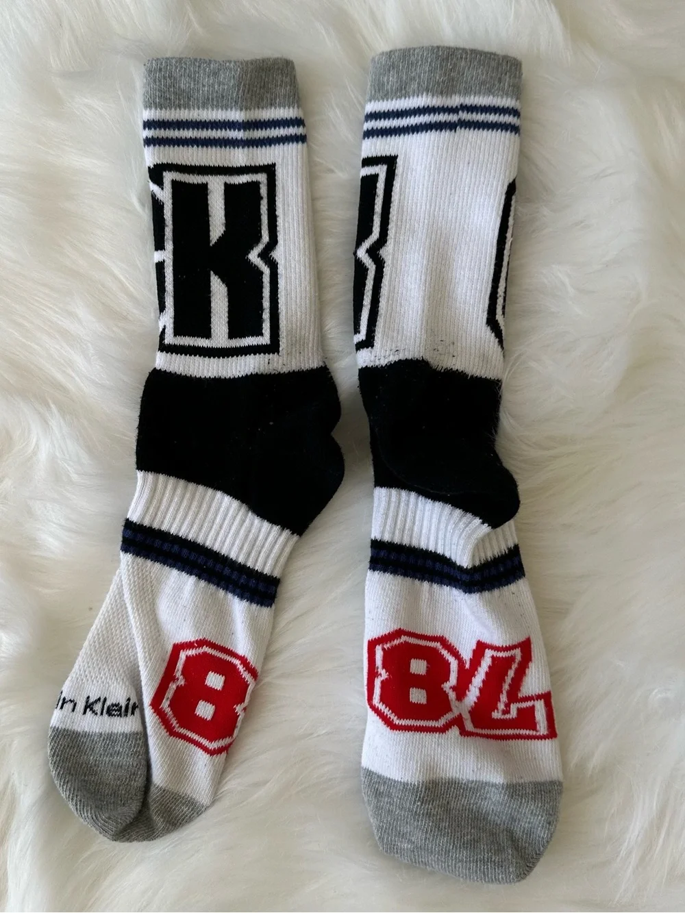 Calvin Klein Rare White, Black & Gray Athletic Crew Socks with Red Accent NWOT
